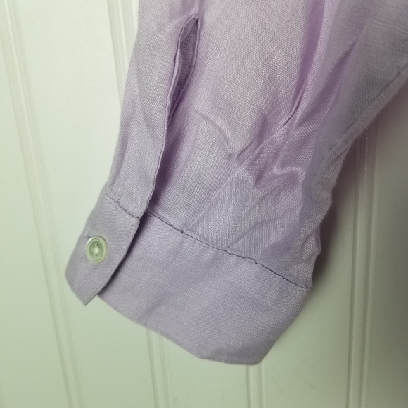 J Jill Love Linen Women's Medium Long Sleeve Button Tunic Top Shirt Purple Slit - Picture 6 of 11